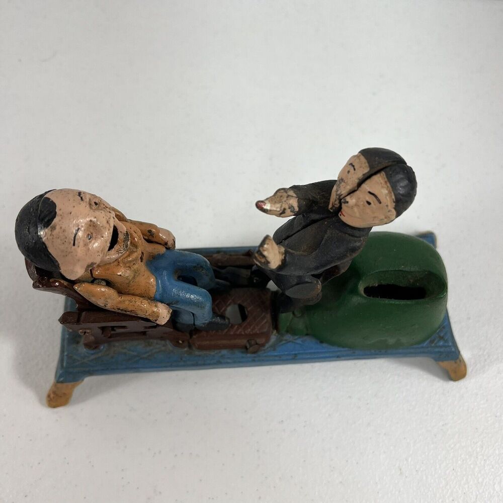 Vintage Cast Iron The Dentist Chair Pulling Teeth Mechanical Bank - Picture 2 of 12